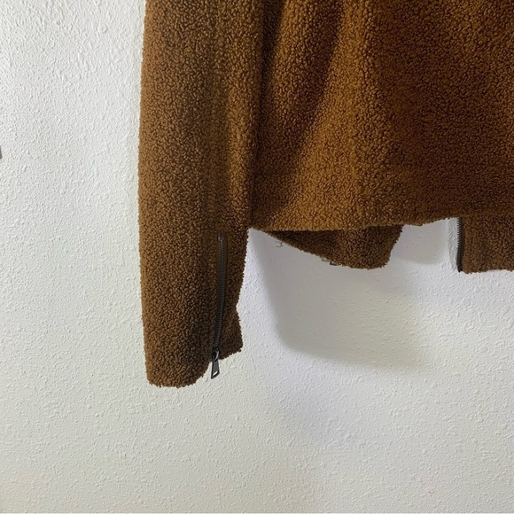 Max Studio Brown Women's Faux Sherpa Moto Teddy Bear Jacket Coat Size Small - Picture 9 of 12